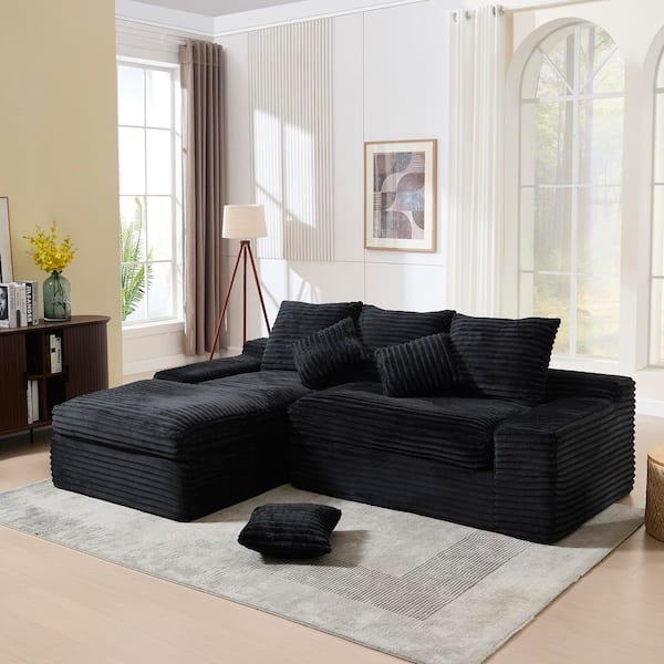4-Seats Modular Sectional 98 in. W Armless Fabric L-Shaped Performance Fabric Sofa in. Black with Chaise