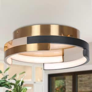 Modern 12 in. Integrated LED Brass Flush Mount Light, Black Flush Mount Ceiling Light Fixture for Hallways, Entryways