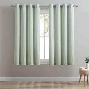 Aqua Polyester Faux Linen 54 in. W x 63 in. L Grommet Room Darkening Curtain (Single Panel)
