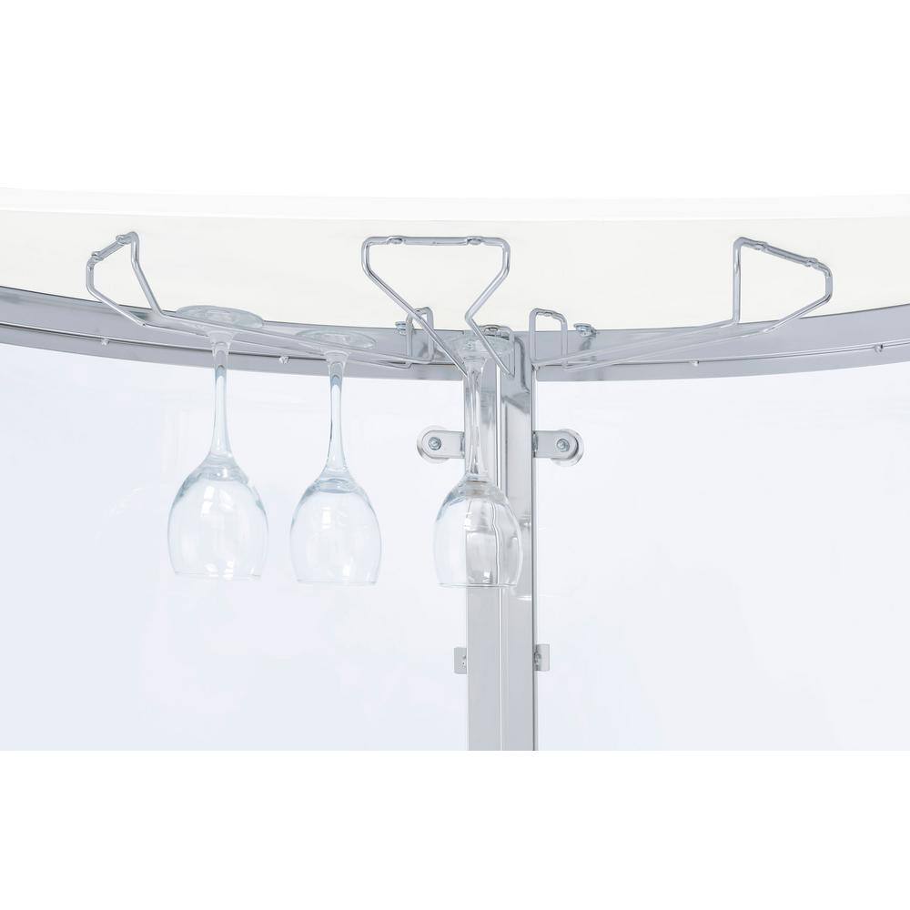 White and Chrome Glass Top Freestanding Home Bar Cabinet