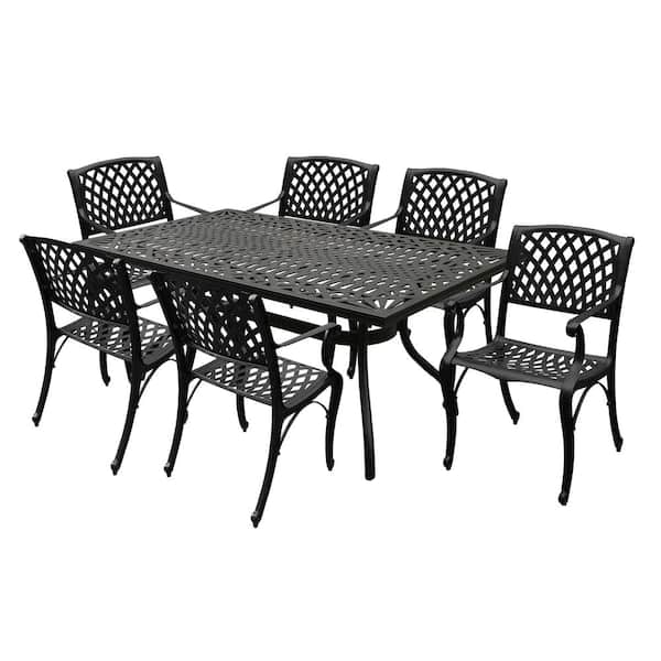 Oakland Living Black 7-Piece Aluminum Rectangular Mesh Outdoor Dining Set with 6-Chairs