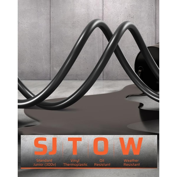 50 ft. 14/3 SJTOW 13 Amp Retractable Extension Cord Reel with 3 Grounded Outlets and Lighted Triple Tap