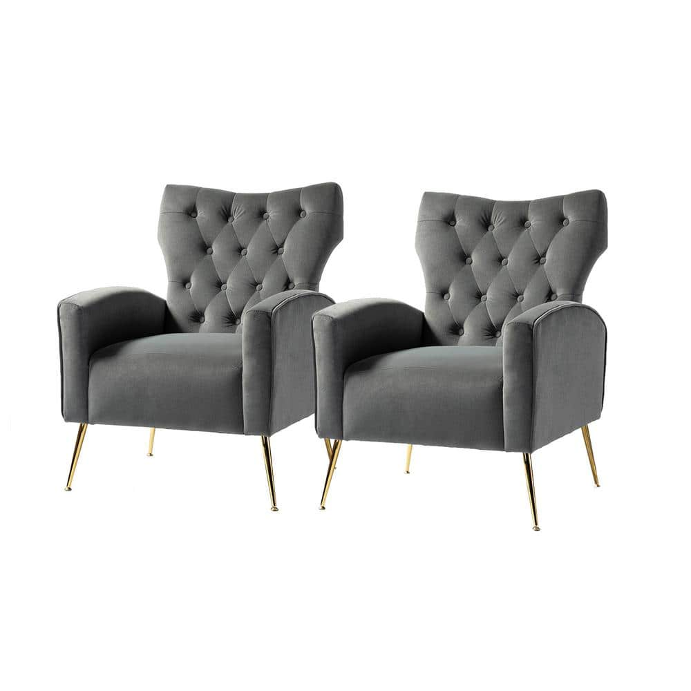 JAYDEN CREATION Brion Grey Accent Wingback Chair With Button Tufted ...