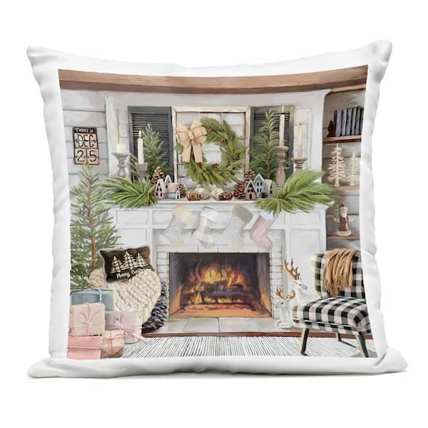 Cozy Christmas Mantel Stockings Multi-Color Square Outdoor Throw Pillow