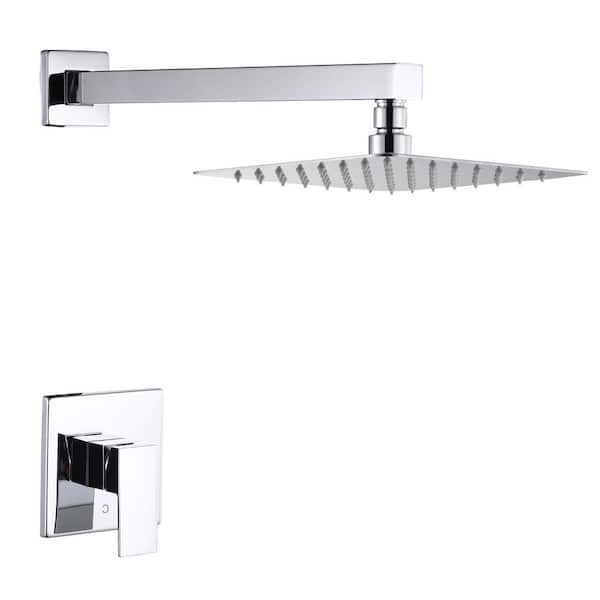 Single Handle Square 1-Spray Shower Faucet 1.8 GPM with 15 in. Shower Arm and Pressure Balance in Polished Chrome
