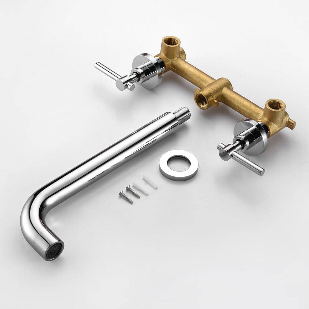 Chrome Double Handle Wall Mount Tub Filler Faucet