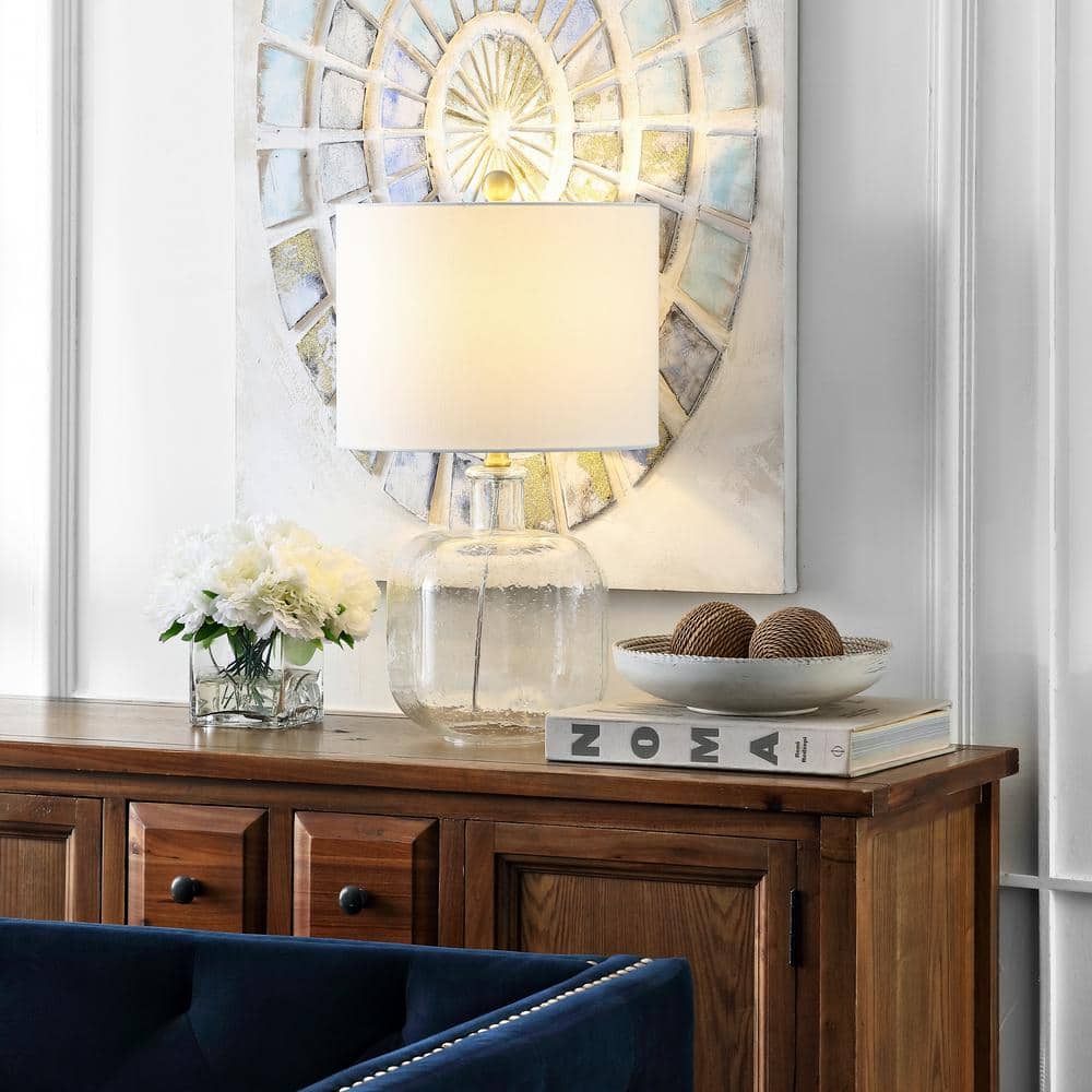 21.5" White and Clear Glass Table Lamp with Gold Hardware