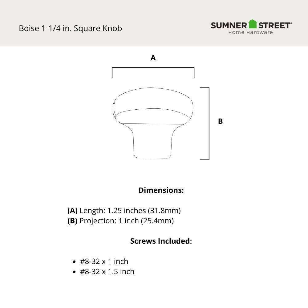 Satin Brass Square Cabinet Knob with Mounting Hardware