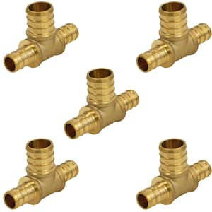 3/4 in. x 3/4 in. x 1 in. Brass PEX Barb Reducing Tee Pipe Fittings (5-Pack)