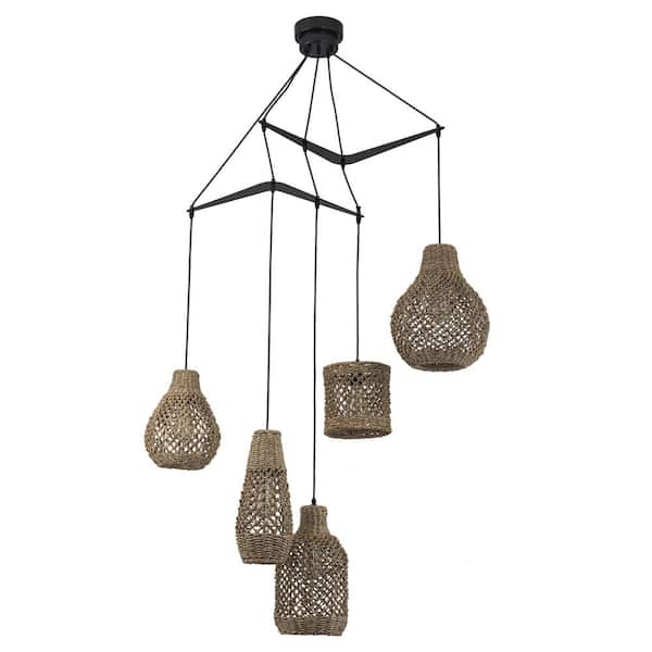 ELE Light & Decor Lucien 5-Light Seagrass Pendant Light Modern