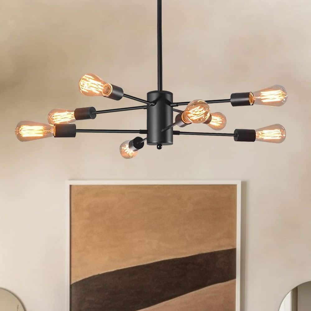 YANSUN 8-Light Black Modern Sputnik Chandelier Hanging