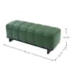 Dimension diagram of a green tufted bench ottoman.