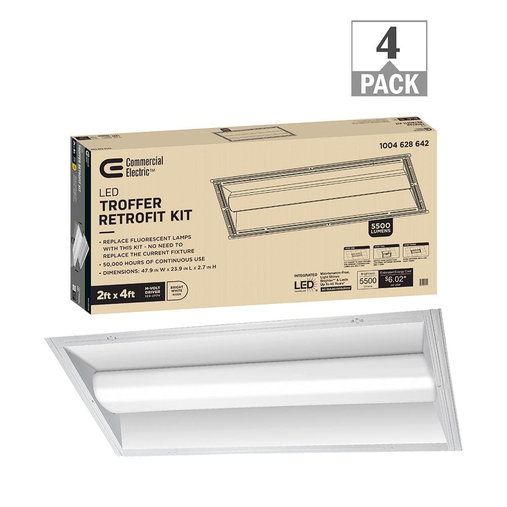 4-Pack 2 ft. x 4 ft. Retrofit Kit Integrated LED White Troffer Light 5500 L