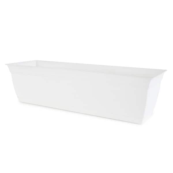 White 7.76 in. L x 6.57 in. H. Eclipse Window Flower Box with Removable Saucer, Plastic