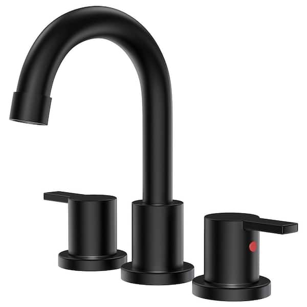 stufurhome Widespread Bathroom Faucet with Drain Kit Included in Matte Black