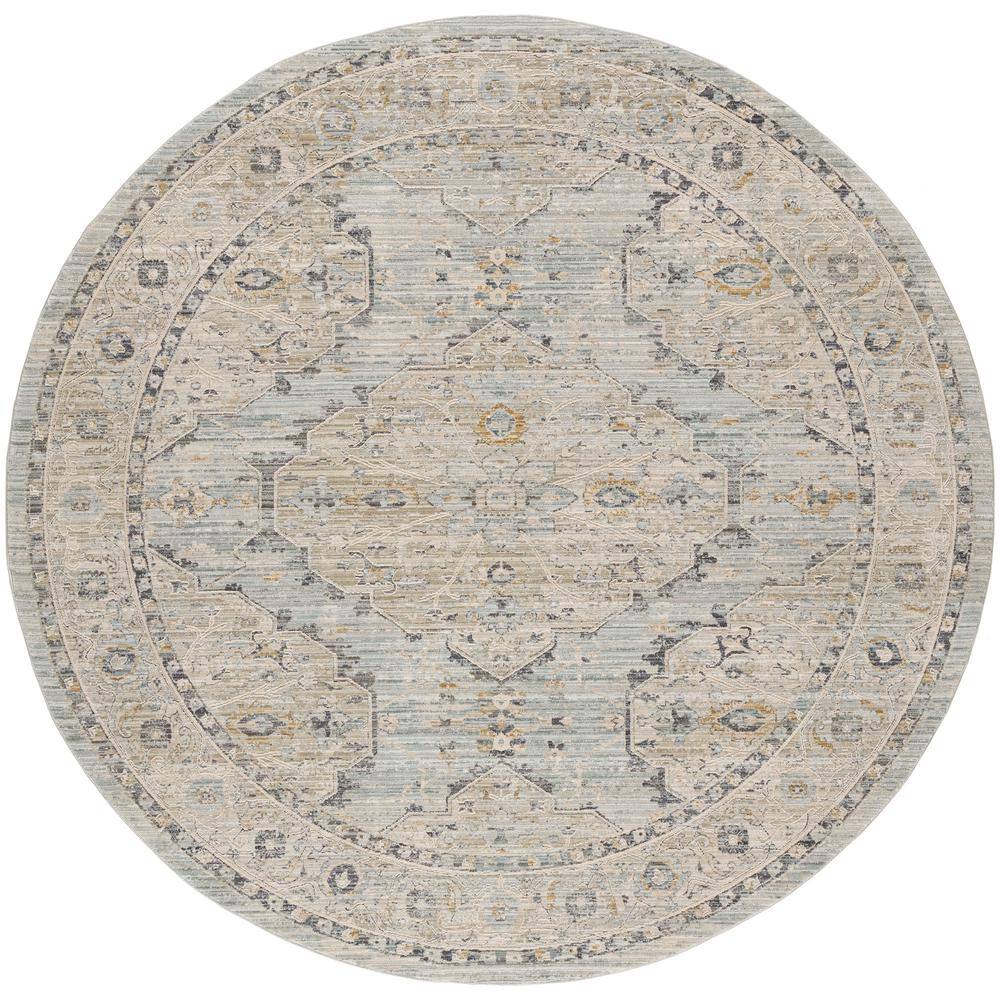 Nyle Light Blue and Beige Round Synthetic Area Rug
