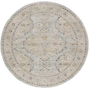 Nyle Light Blue 8 ft. x 8 ft. Distressed Transitional Round Area Rug