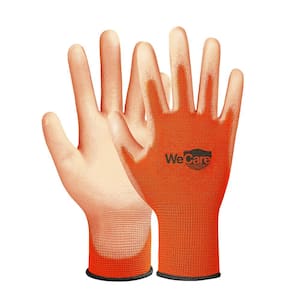 Large - Polyurethane Coated Safety Gloves, Work Gloves in Orange - (3-Pairs)