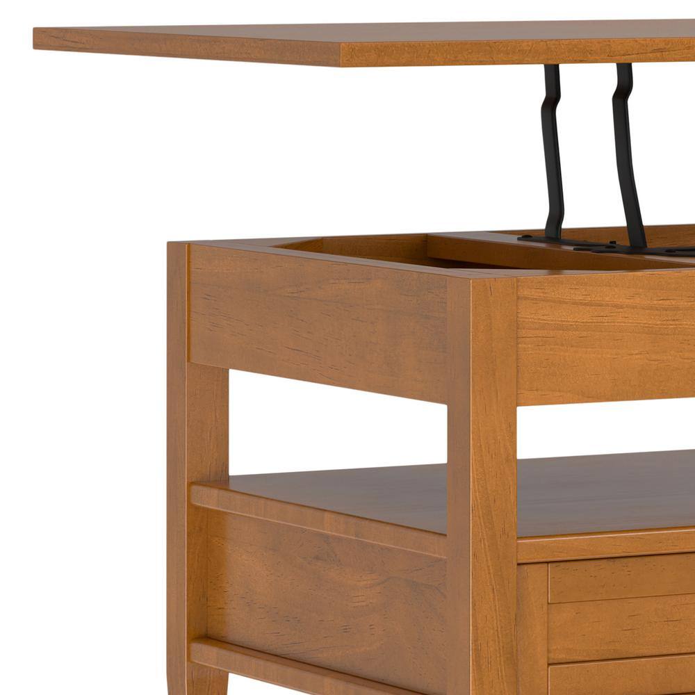Light Golden Brown Solid Wood Lift-Top Coffee Table with Storage