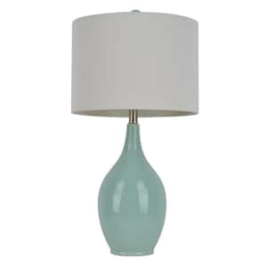 Anabelle Ceramic 27 in. Spa Blue Table Lamp with Linen Shade