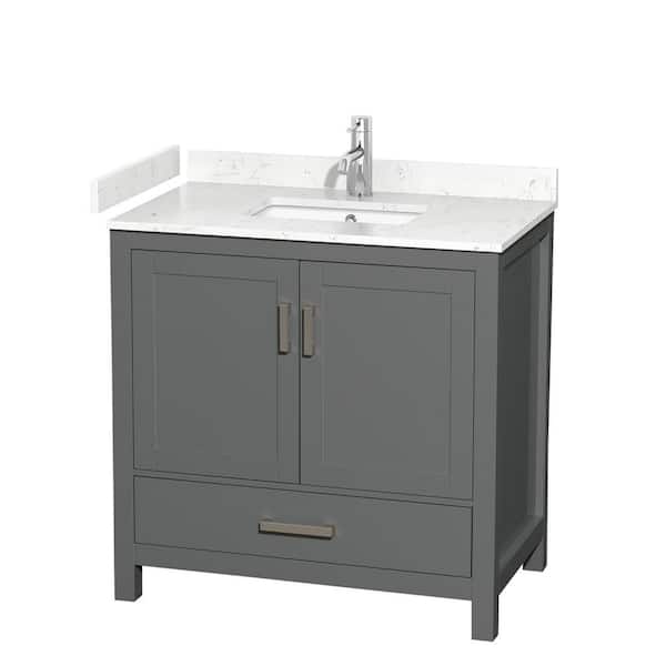 Wyndham Collection Sheffield 36 in. W x 22 in. D Single Bath Vanity in Dark Gray with Cultured Marble Vanity Top in White with White Basin