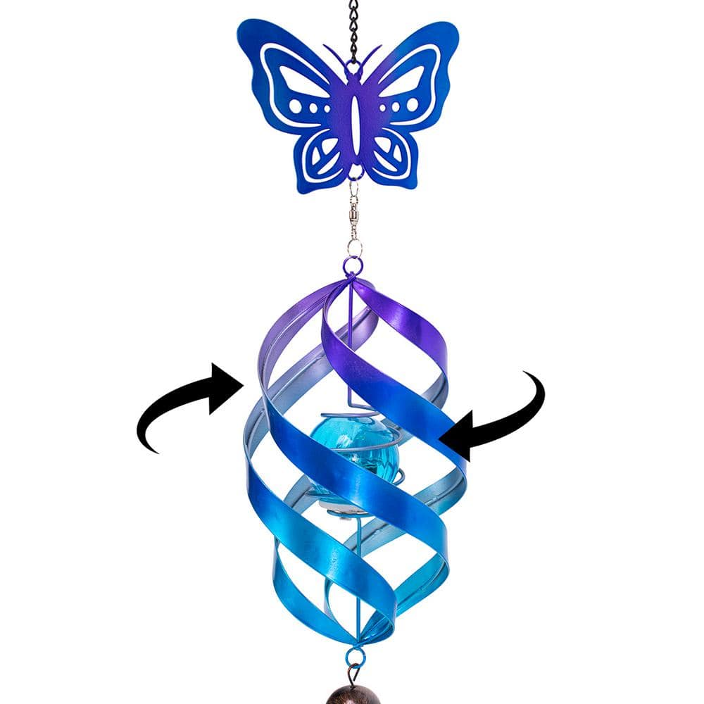 Blue and Purple Metal Butterfly Solar Wind Spinner