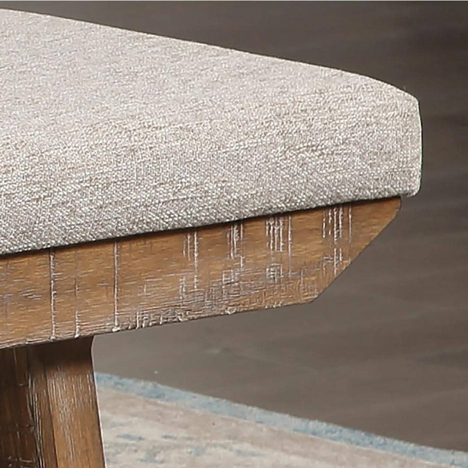 Rustic Ranch 60" Beige Upholstered Bench with Stretchers