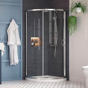 Breeze 38 in. L x 38 in. W x 76.97 in. H Corner Shower Kit with Clear Framed Sliding Door in Chrome and Shower Pan