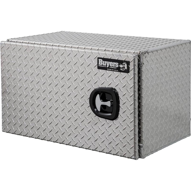 18 in. x 18 in. x 30 in. Diamond Plate Tread Aluminum Underbody Truck Tool Box with Barn Door