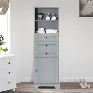 22.00 in. W x 10.00 in. D x 68.30 in. H MDF Gray Freestanding Linen Cabinet with Adjustable Shelves in Gray