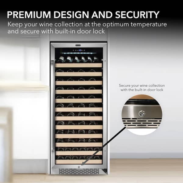 Dual Zone 24 in. 100 Bottle Built-In Wine Cooler Fridge w/ Lock Stainless Steel with Display Rack and LED Display