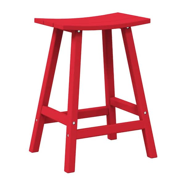 WESTIN OUTDOOR Franklin Red 24 in. Poly HDPE Fade Resistant Outdoor Patio Saddle Seat Counter Height Bar Stool