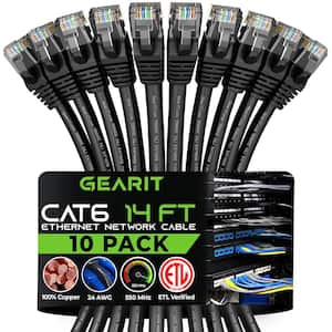 14 ft. Cat 6 Unshielded RJ45 Ethernet Cable Compatible with 10 Port Switch POE - Black (10-Pack)