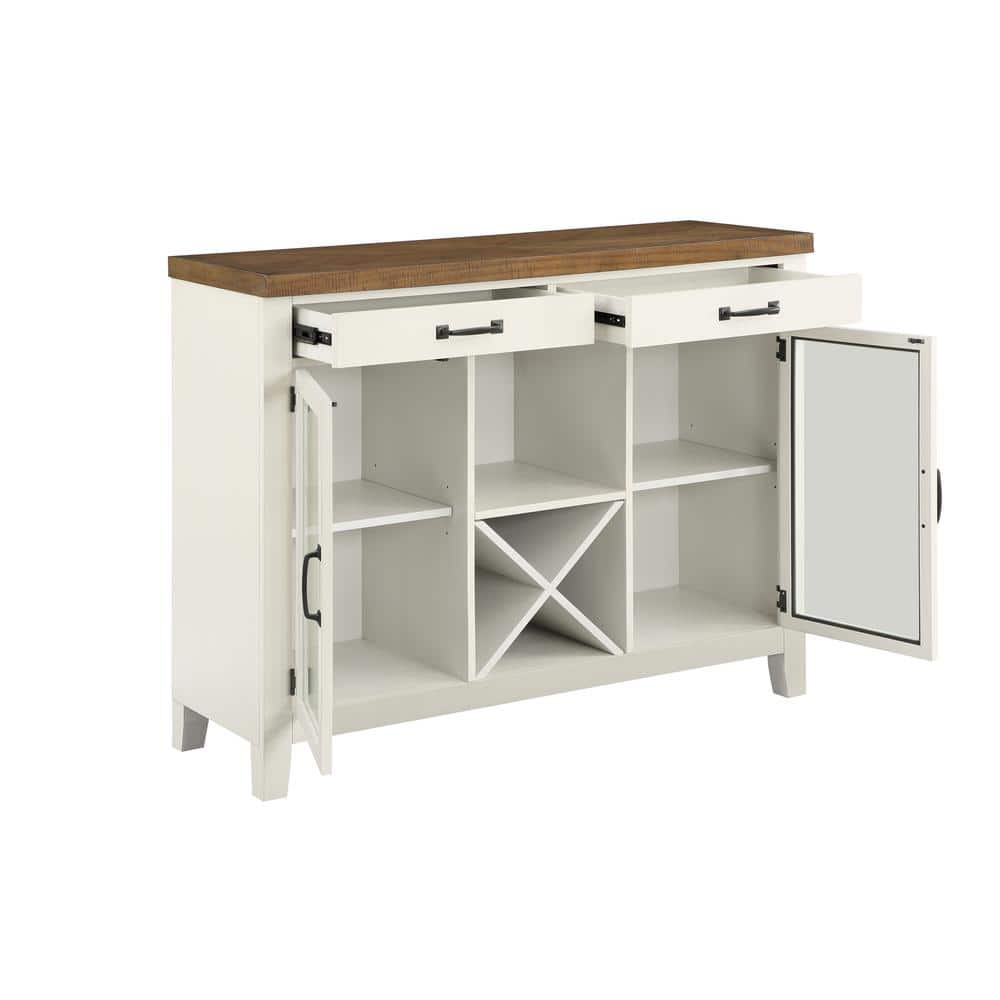 Hyland Off White and Honey Brown Wood Server with Glass Doors