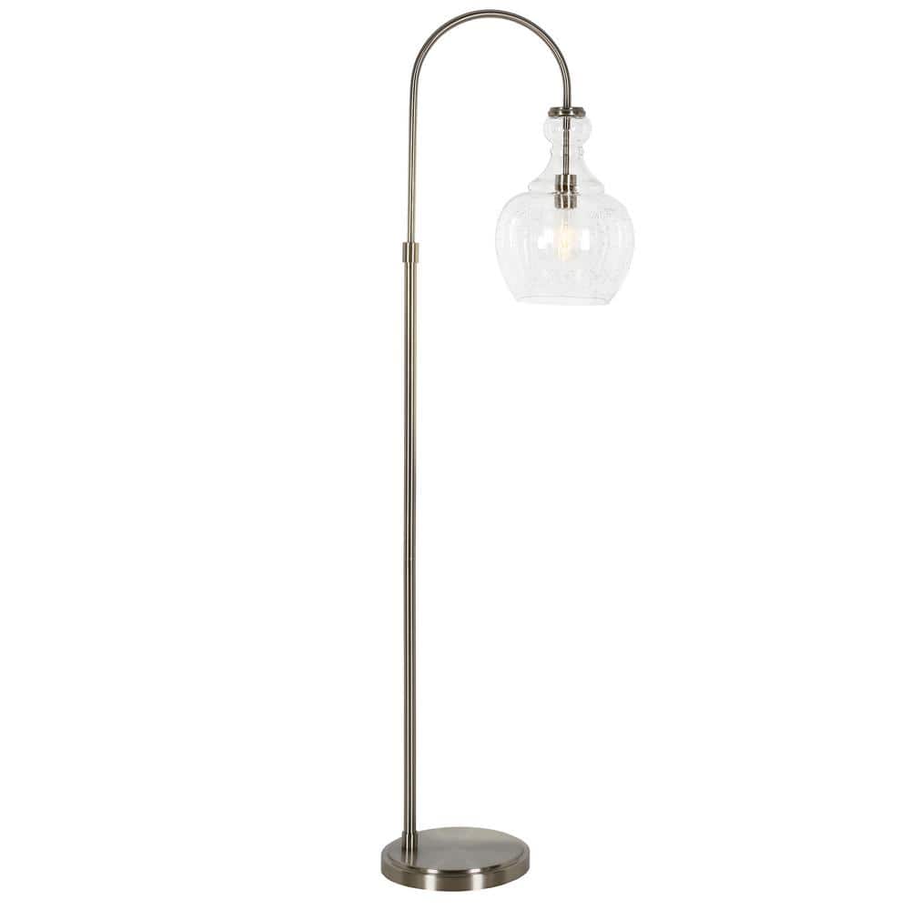 Brushed Nickel Arc Floor Lamp with Seeded Glass Shade