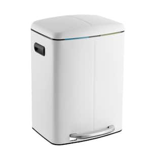 Marco 10.5 Gal. White Rectangular Double Bucket Trash Can with Soft-Close Lid
