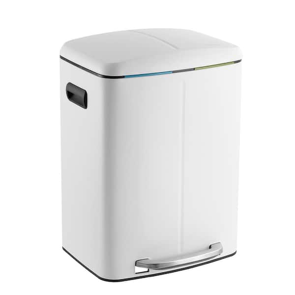happimess Marco 10.5 Gal. White Rectangular Double Bucket Trash Can with Soft-Close Lid