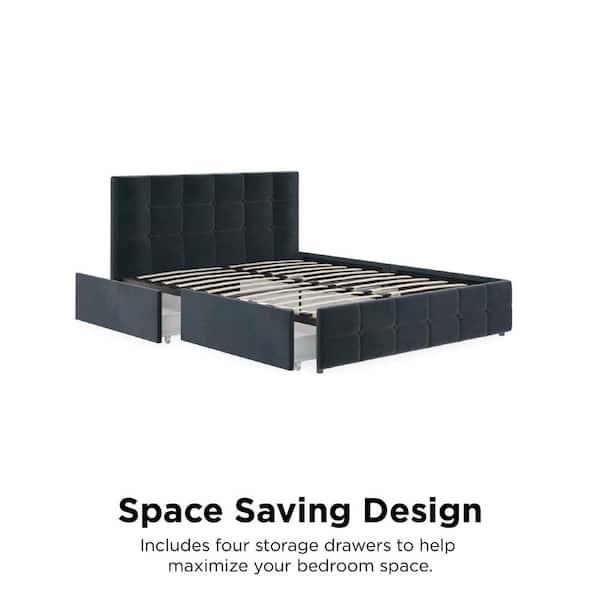 Velvet Queen Bed With Storage Hanaposy