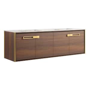 Oakville 72 in. W x 20 in. D x 23.25 in. H Wall Mounted Bath Vanity in Brown with White Quartz Top