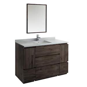 Formosa 54 in. Modern Vanity in Warm Gray with Quartz Stone Vanity Top in White with White Basin and Mirror