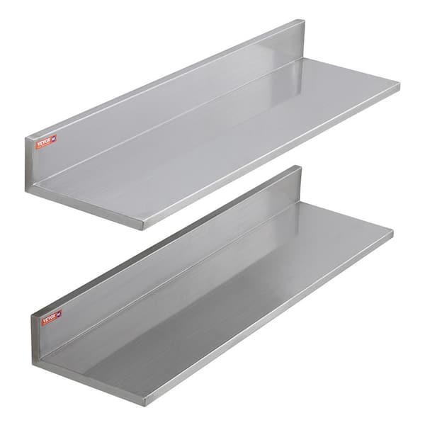 VEVOR Stainless Steel Shelf 8.6 in. x 30 in. Wall Mounted Floating Shelving Heavy Duty Storage Rack Silver, 2-Piece