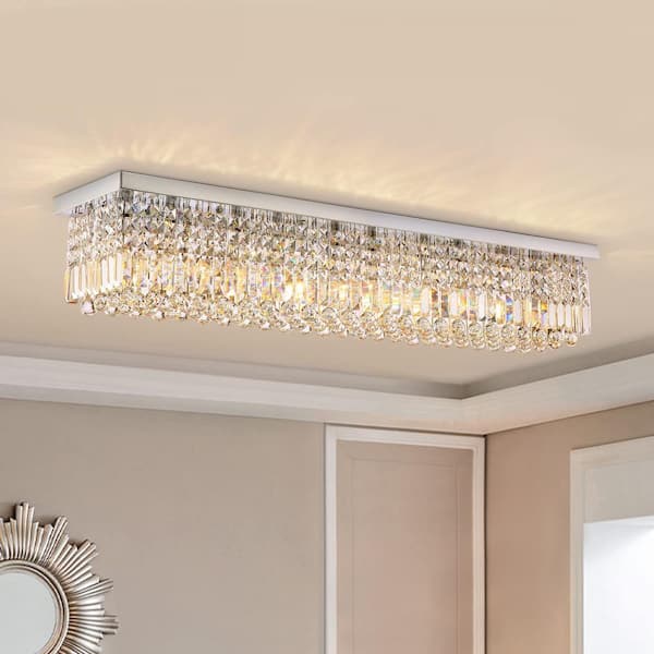 Pacific Core Modern 40 in. 8-Lights Rectangle Crystal Chandelier with K9 Crystal Flush Mount Ceiling Lights Fixture