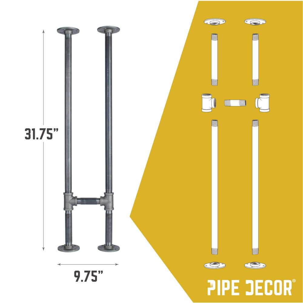 3.25 ft Dark Grey Steel Pipe Leg Kit for Console Table - 2 Pack