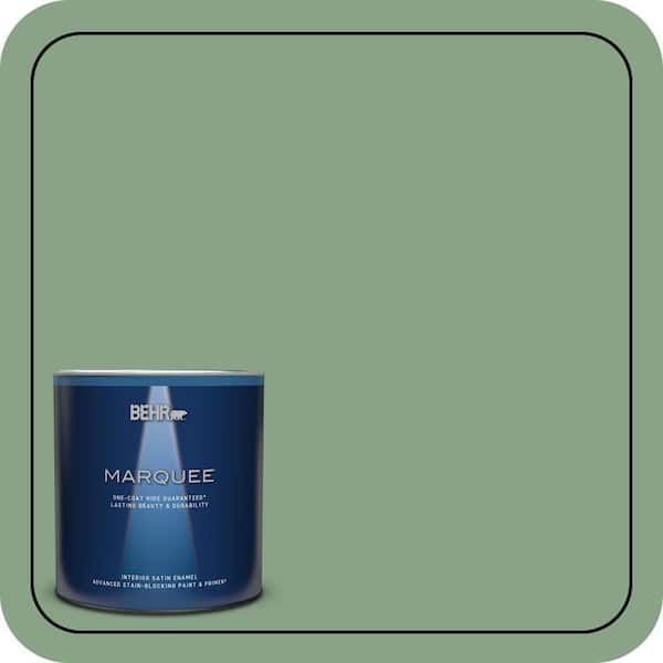 BEHR MARQUEE 1 qt. #S400-5 Gallery Green One-Coat Hide Satin Enamel Interior Paint & Primer