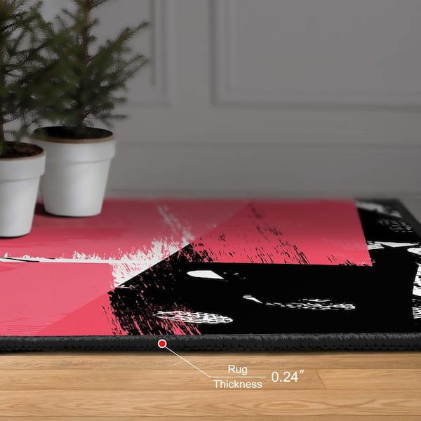Pink and Black 8 ft. x 10 ft. Glitch N II Washable Abstract Art Felt Area Rug