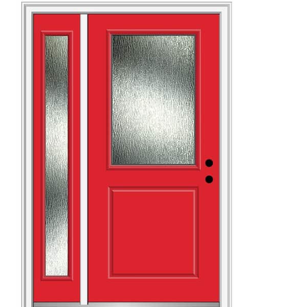 MMI Door 50 in. x 80 in. Left-Hand Inswing Rain Glass Red Saffron Fiberglass Prehung Front Door on 4-9/16 in. Frame