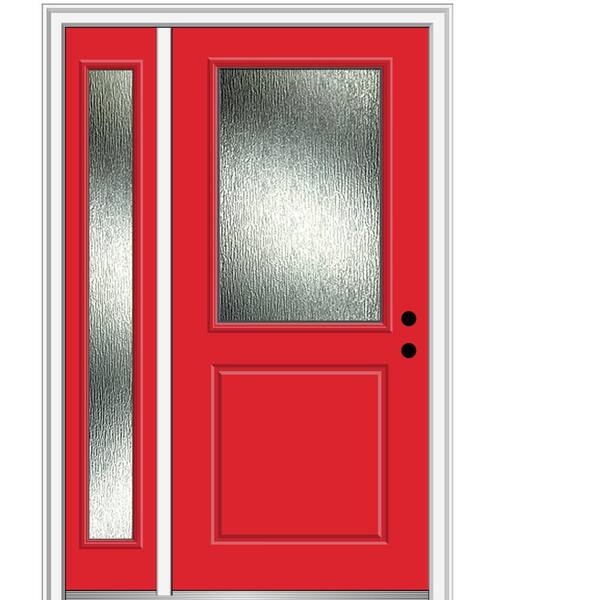 MMI Door 50 in. x 80 in. Left-Hand Inswing Rain Glass Red Saffron Fiberglass Prehung Front Door on 6-9/16 in. Frame