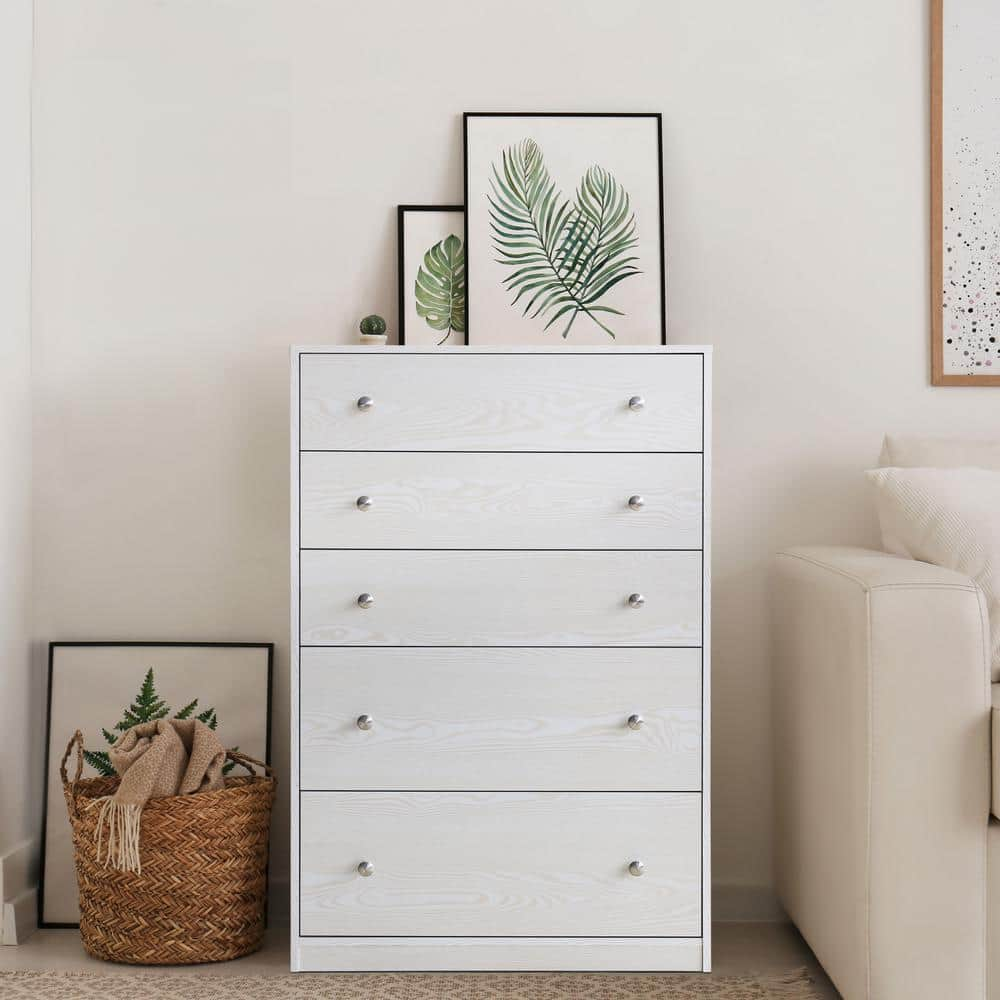 VEIKOUS Oversized 5-Drawer Off-White Chest of Drawers Dresser with 2 ...