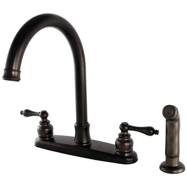 Kingston Brass Victorian 2-Handle Deck Mount Centerset Kitchen Faucets with Side Sprayer in Oil Rubbed Bronze
