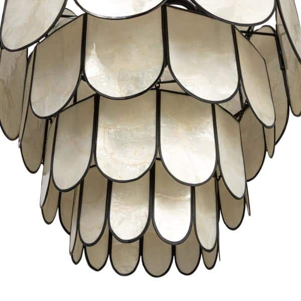 Black Metal and Capiz Shell Tiered Chandelier, 16" Diameter